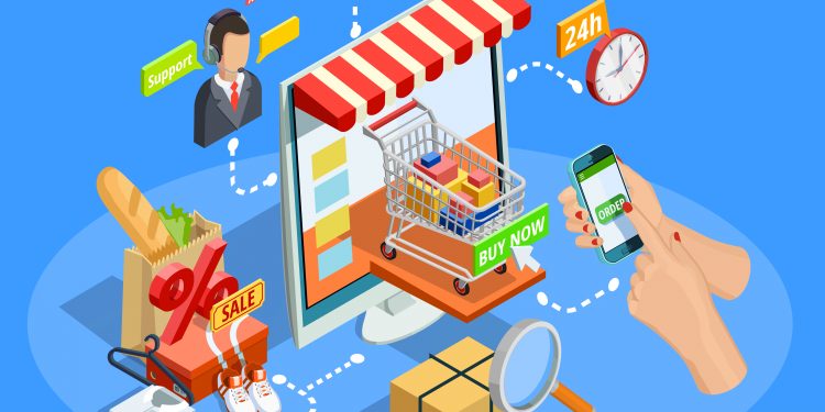 Shopping E-commerce Concept Isometric Poster